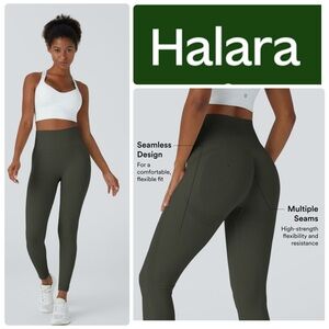 HALARA Green OneForm Seamless Flow High Waisted Ruched 7/8 Yoga Leggings
